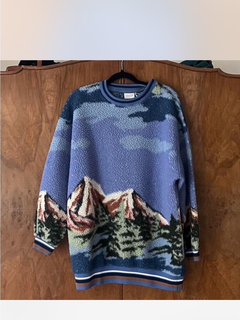urban outfitters mountain blue crew neck fuzzy sweater